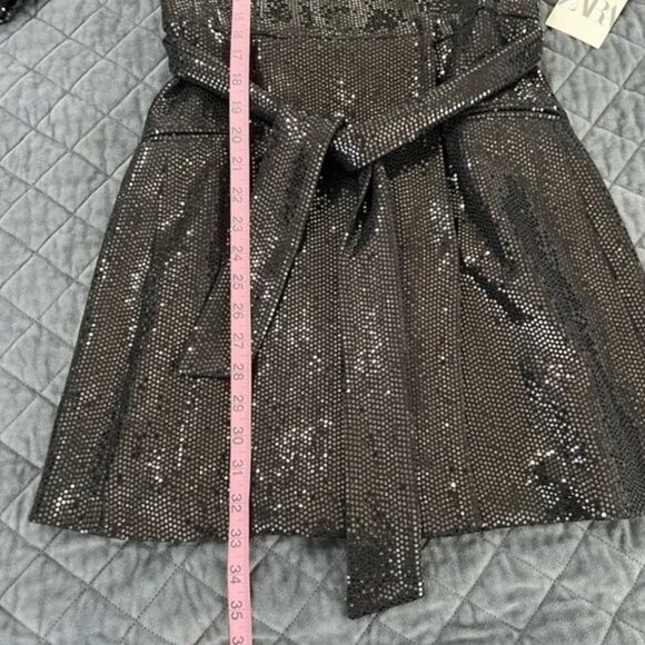 Zara - Small, Black Sequin/sparkly Blazer Wrap mini dress - Picture 2 of 8